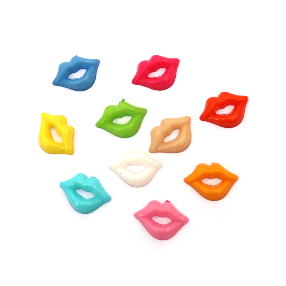 Mouth / Lips Kiss, type Cabochon, mixed color, 20x14x4.5 mm - 10 pieces