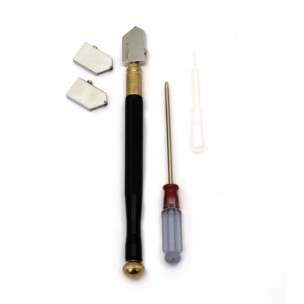 Set of Oil Glass Cutters with Screwdriver and Spare Cutting Heads, 2-6 mm, 6-12 mm, 12-20 mm