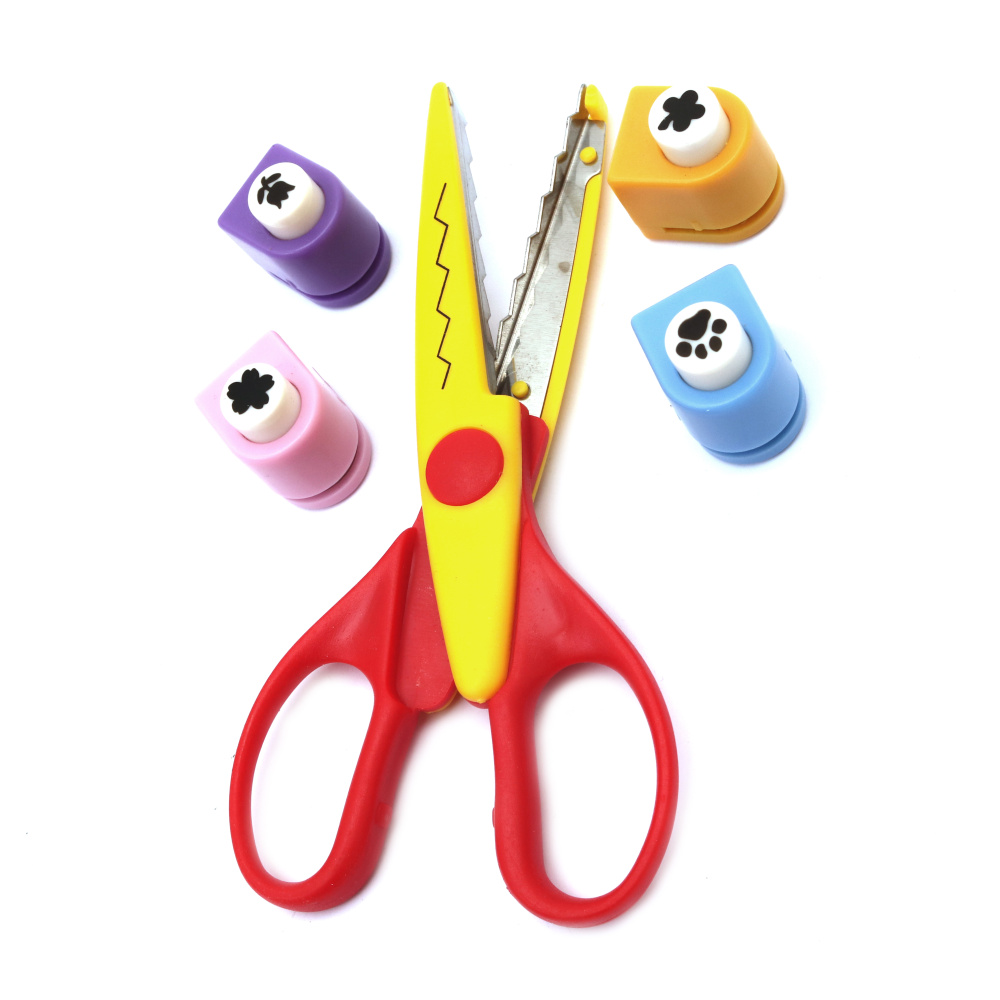 Set of 4 Craft Punches 10 mm with Border Edging Scissors 16 cm, suitable for cardboard up to 160 g/m2