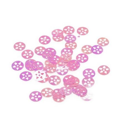 Decorative Round Sequins with Star / 8 mm /  Pink -20 grams