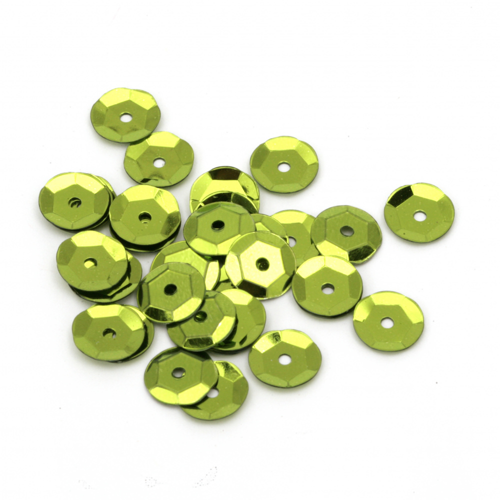 Sequins round 8 mm green - 20 grams