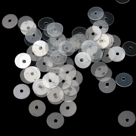 Sequins round flat 6 mm white transparent - 20 grams