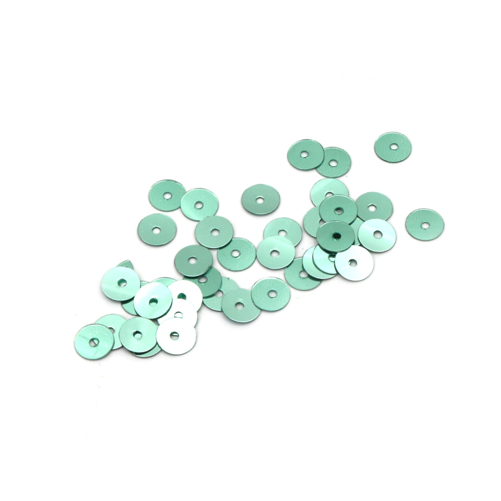 Sequins round flat 6 mm turquoise - 20 grams