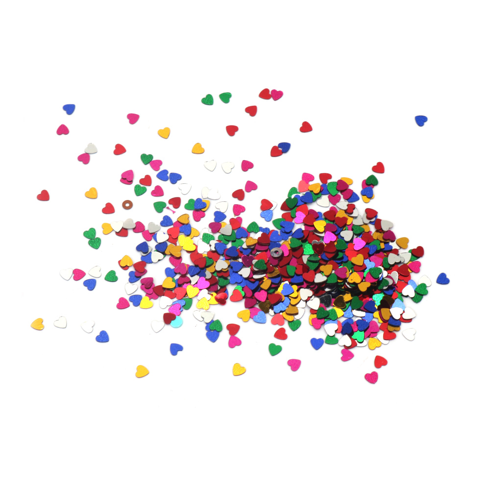 Wielobarwne elementy dekoracyjne w kształcie serca, 3 mm, 20 g – mix kolorów, do rękodzieła