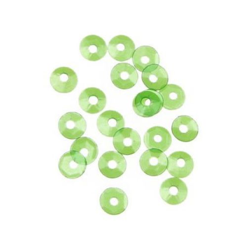Sequins round 4 mm green transparent - 20 grams