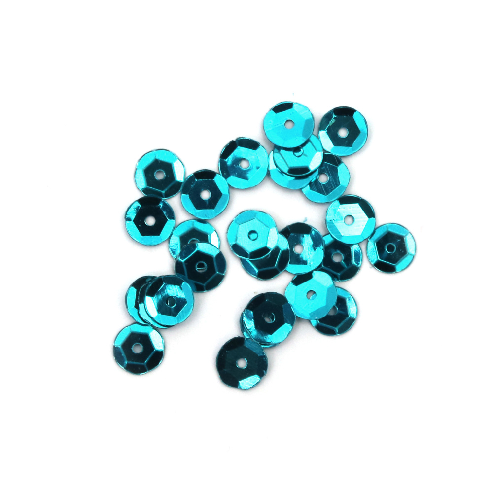 Round Sequins, 6 mm, Blue - 20 grams