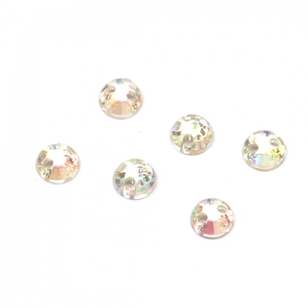 Acrylic stone for sewing 5mm round white transparent rainbow faceted -100 pieces