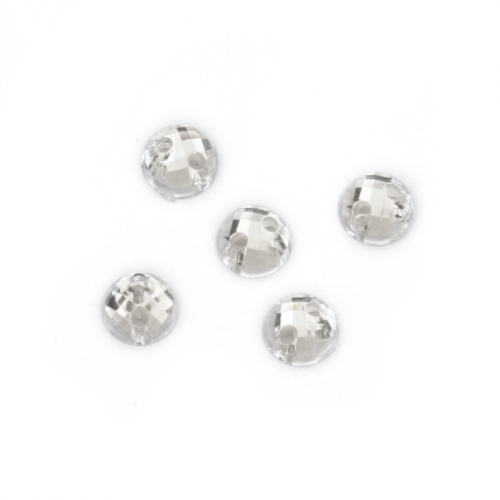 Акрилни камъчета за пришиване 5 мм кръг цвят бял прозрачен фасетиран -100 броя
