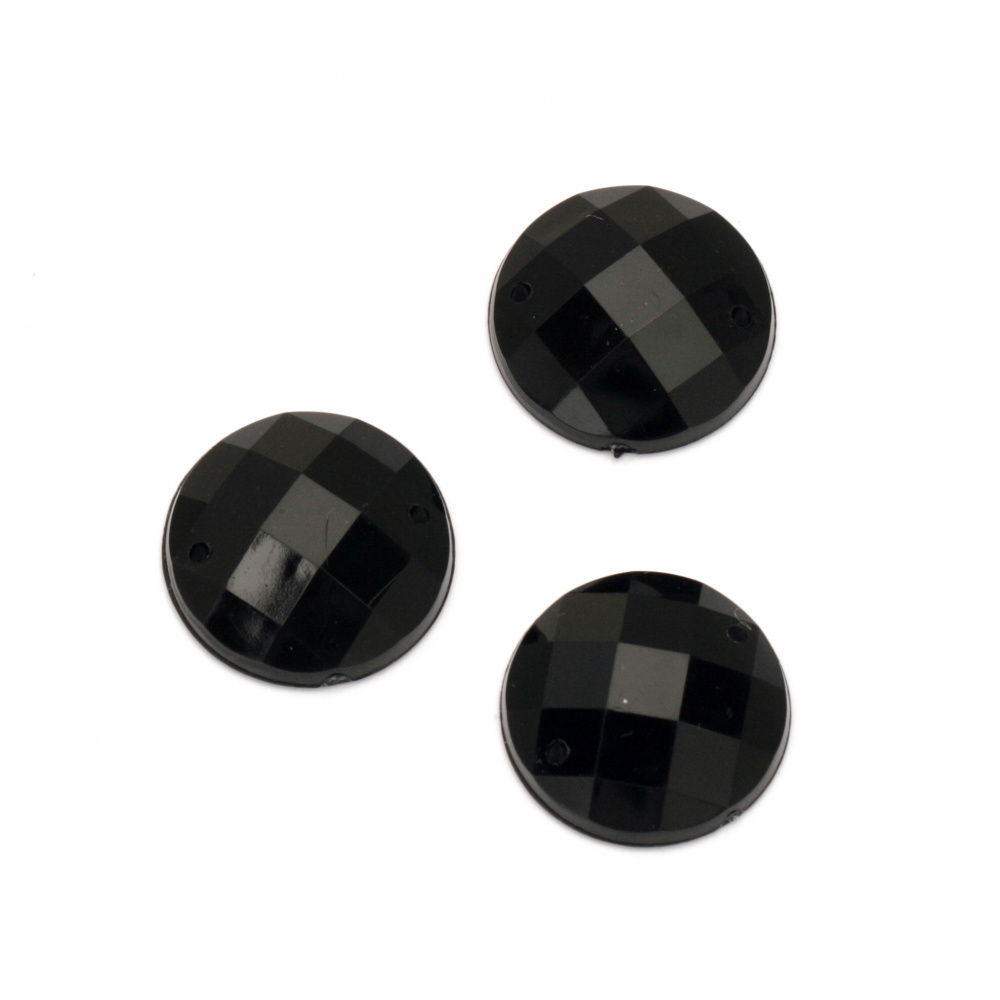 Acrylic Sew-On Rhinestones, 18 mm Round, Black, Faceted, Extra Quality - 10 Pieces