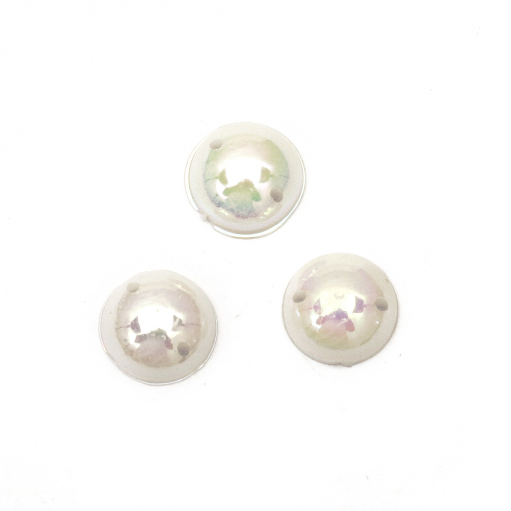 Emisferă perlă pentru cusut curcubeu alb de 10 mm culoare -50 bucăți