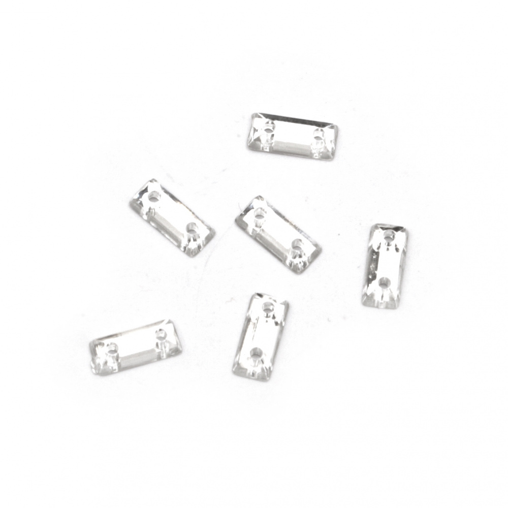 Acrylic stone for sewing 3x7 mm rectangle white transparent faceted - 50 pieces