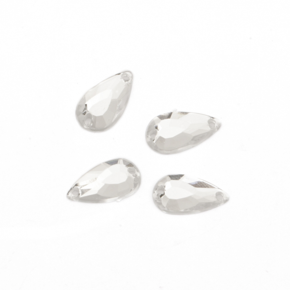 Acrylic Sew-On Rhinestones, 7x12 mm Teardrop, Transparent White, Faceted - 50 Pieces