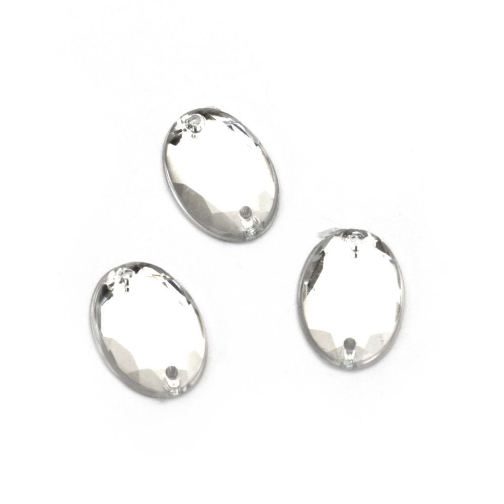 Pietre acrilice pentru cusut 10x14 mm culoare ovală alb transparent fațetat -25 bucăți