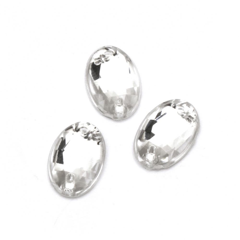 Acrylic Sew-On Rhinestones, 10x14 mm Oval, Transparent White, Faceted, Extra Quality - 25 Pieces