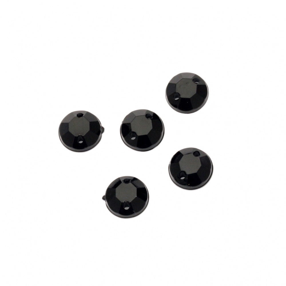 Acrylic Sew-On Rhinestones, 8 mm Round, Black, Faceted - 50 Pieces