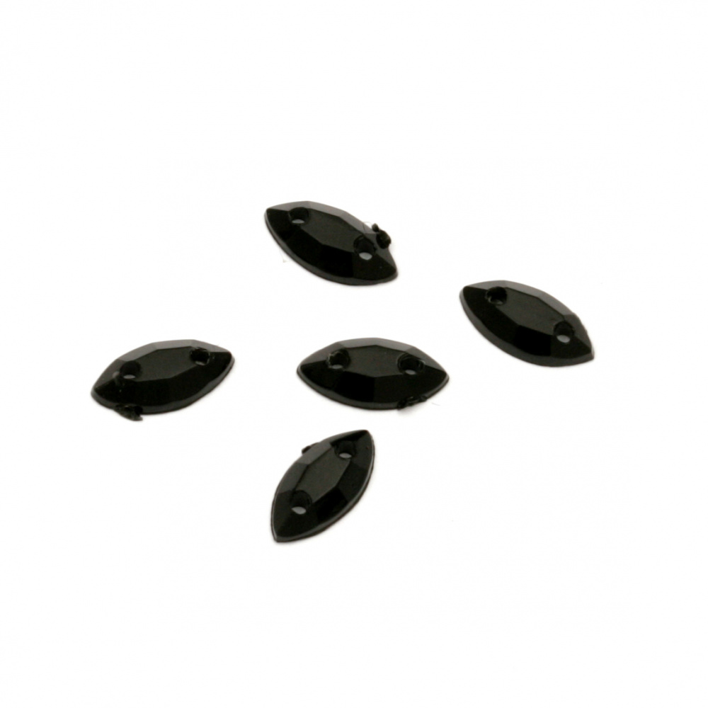 Acrylic stone for sewing 4x8 mm  black leaf faceted - 50 pieces