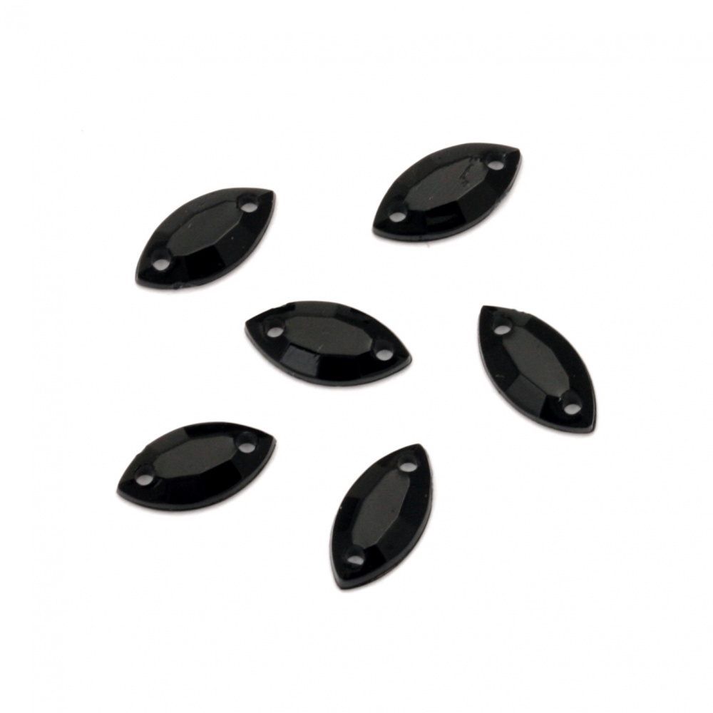 Acrylic stone for sewing 5x10 mm  black leaf faceted - 50 pieces