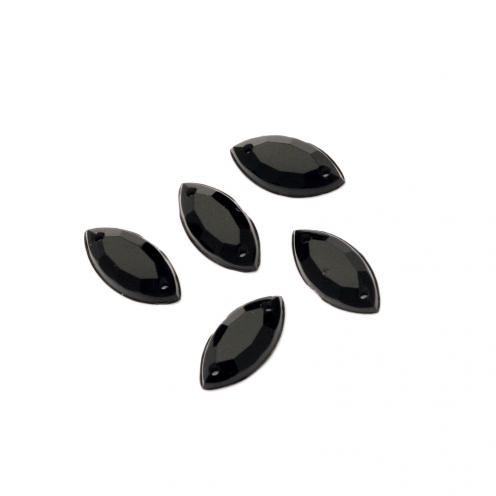 Acrylic stone for sewing 6x12 mm  black leaf faceted - 50 pieces