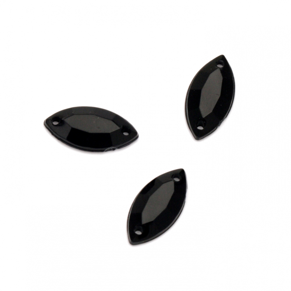 Acrylic stone for sewing 7x15 mm  black leaf faceted - 50 pieces