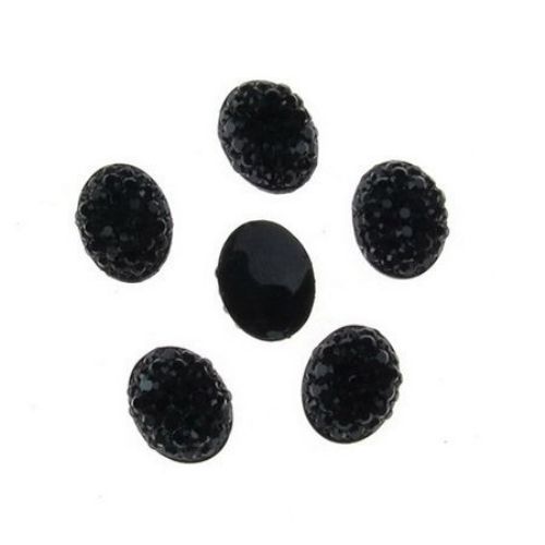 Акрилни камъни за лепене тип кабошон 8x10 мм овал цвят черен с релеф -10 броя
