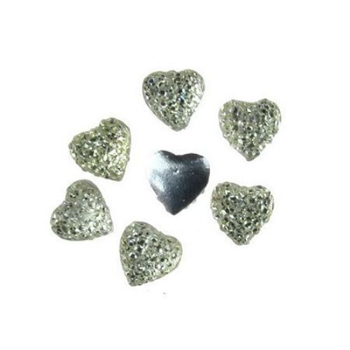 Акрилни камъни за лепене тип кабошон 8x8 мм сърце цвят бял с релеф -10 броя