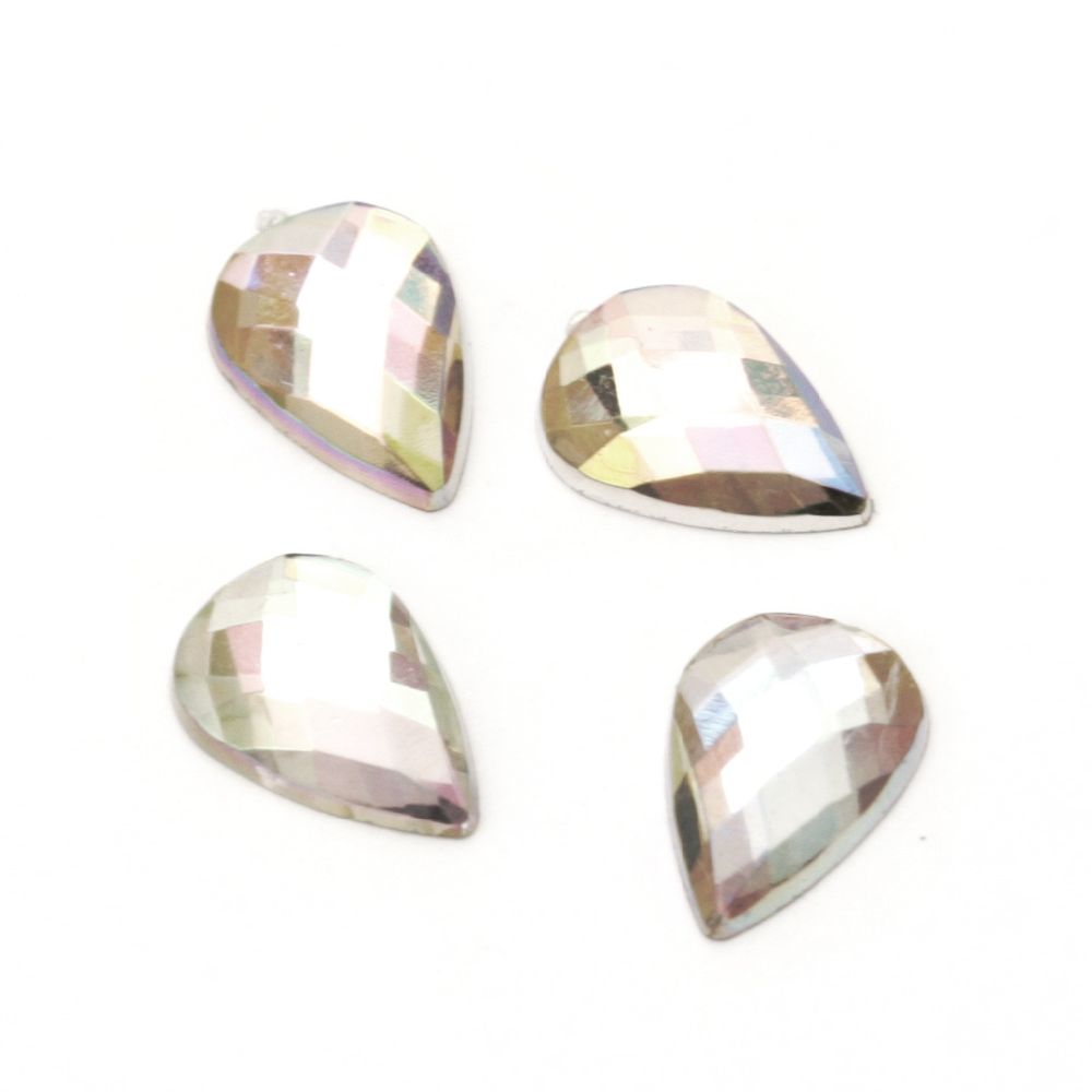 Acrylic Drop-shaped Faceted Stones for Gluing / 6x9x2 mm / Iridescent Transparent - 50 pieces