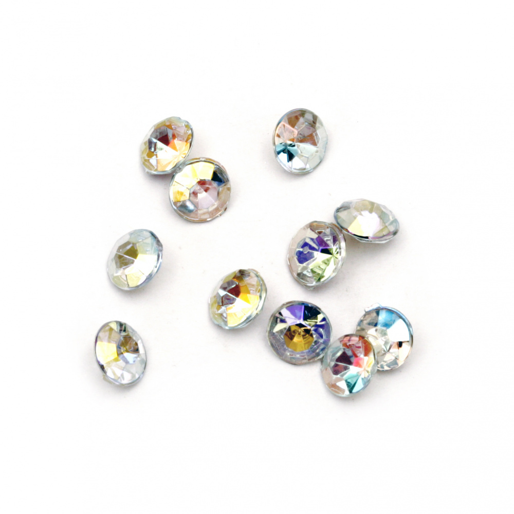 Acrylic Rhinestone, Hot-Fix, DIY, Decoration one 6x4 mm round transparent faceted facet -50 pieces
