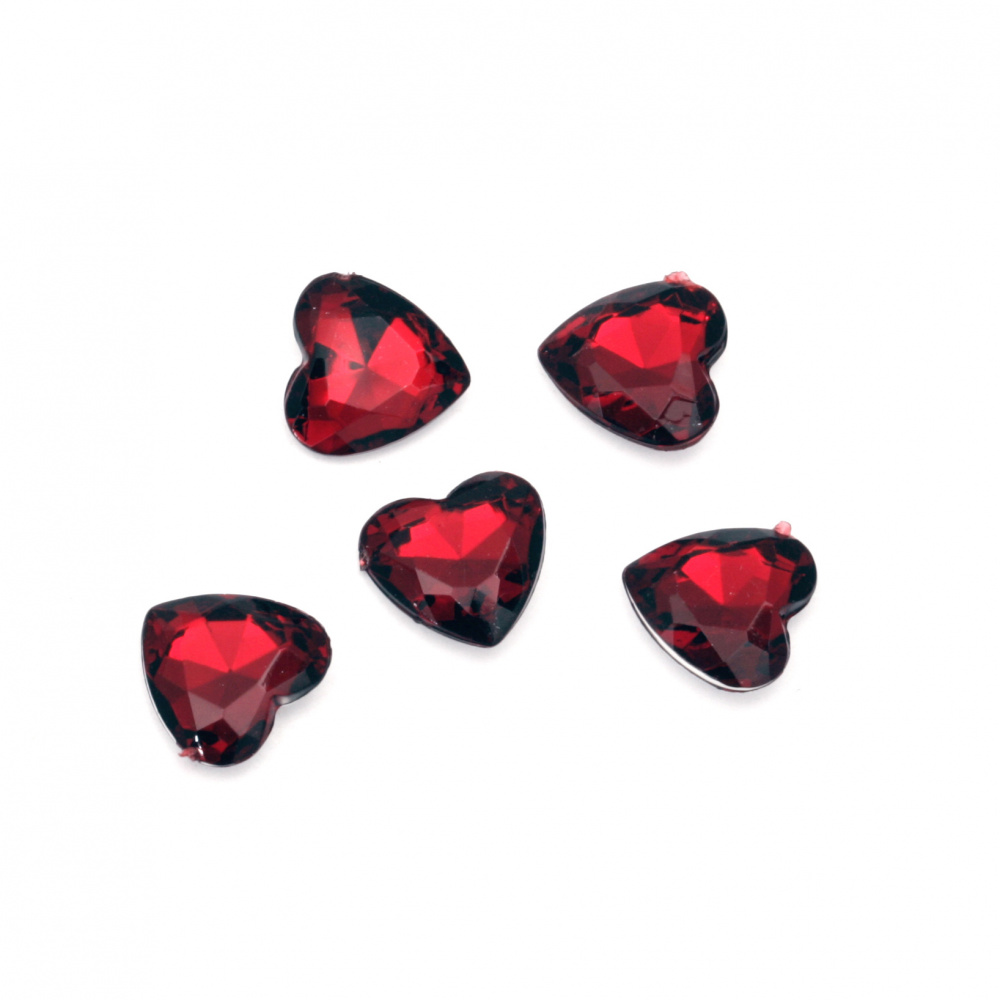 Acrylic Rhinestone, Hot-Fix, DIY, Decoration 10x4 mm heart transparent red dark faceted -20 pieces