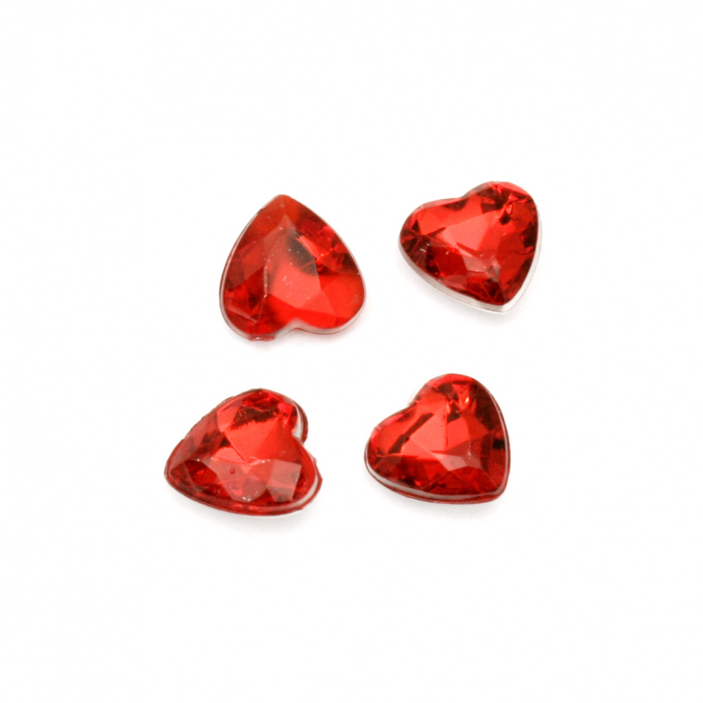 Акрилни камъни за вграждане 8x3.5 мм сърце прозрачен червен фасетиран -50 броя