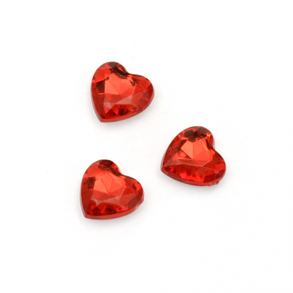 Acrylic stone for gluing 10x4 mm heart transparent red faceted -20 pieces