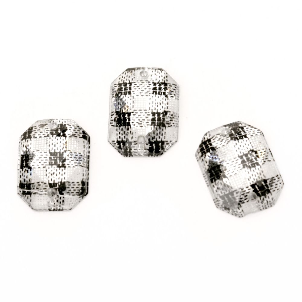 Акрилни фасетирани камъни за пришиване 10x14 мм шарка каре  -50 броя