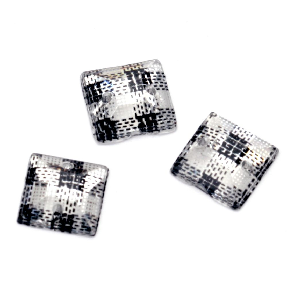 Acrylic stone for sewing 8x8 mm square, frame faceted - 50 pieces