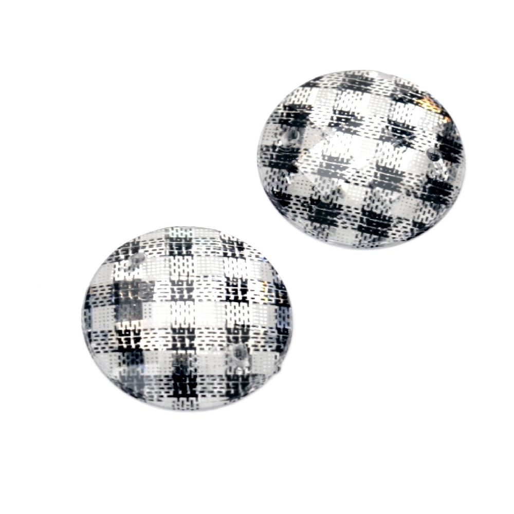 Acrylic Round Patterned Stones for Sewing / 18 mm / Black and White - 20 pieces