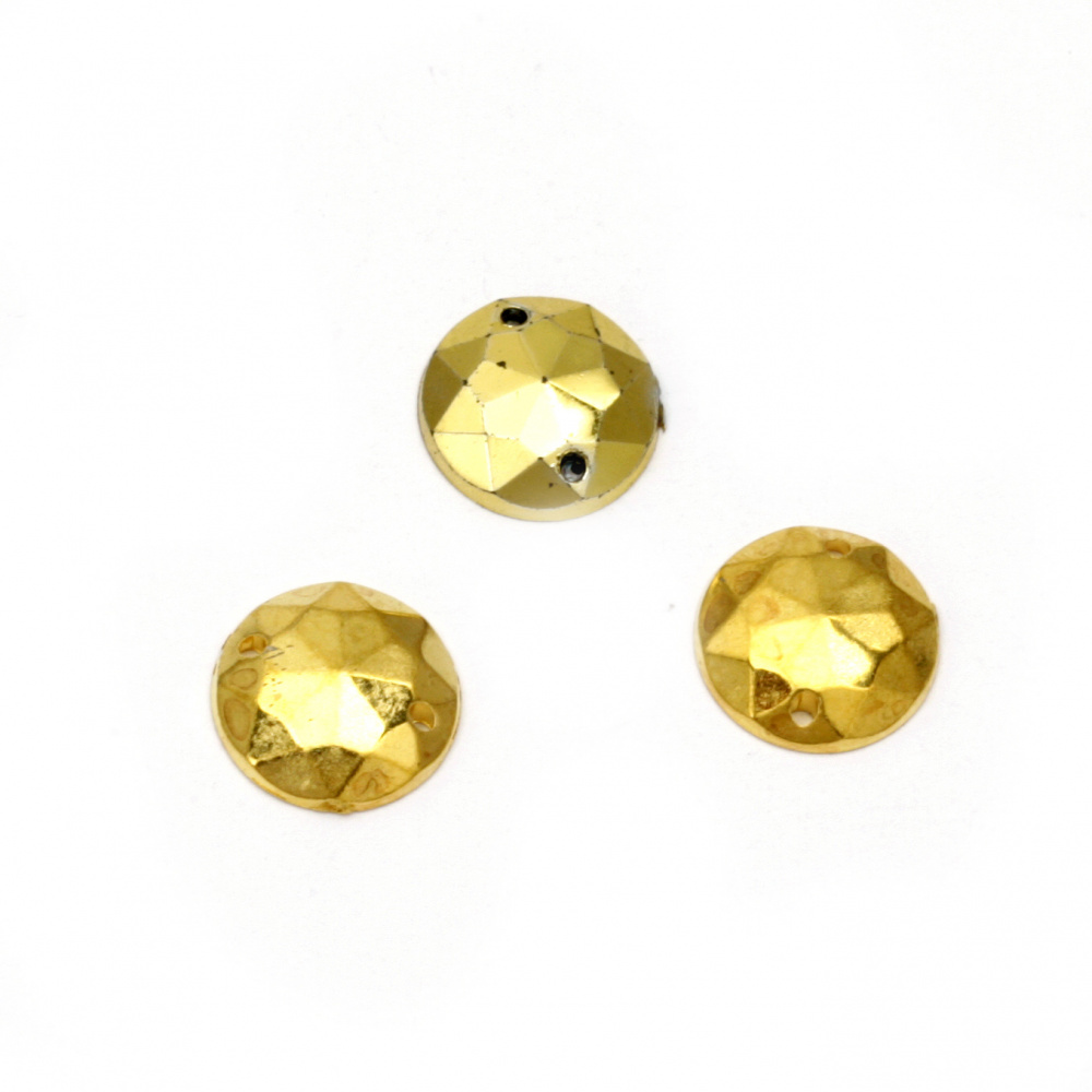 Acrylic stone for sewing 10mm round faceted, color gold - 50 pieces