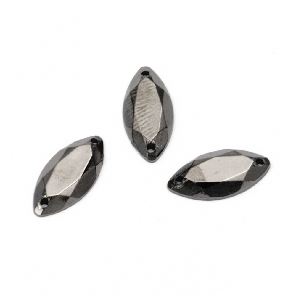 Acrylic Faceted Leaf-shaped Stones for Sewing / 7x18 mm / Graphite - 25 pieces