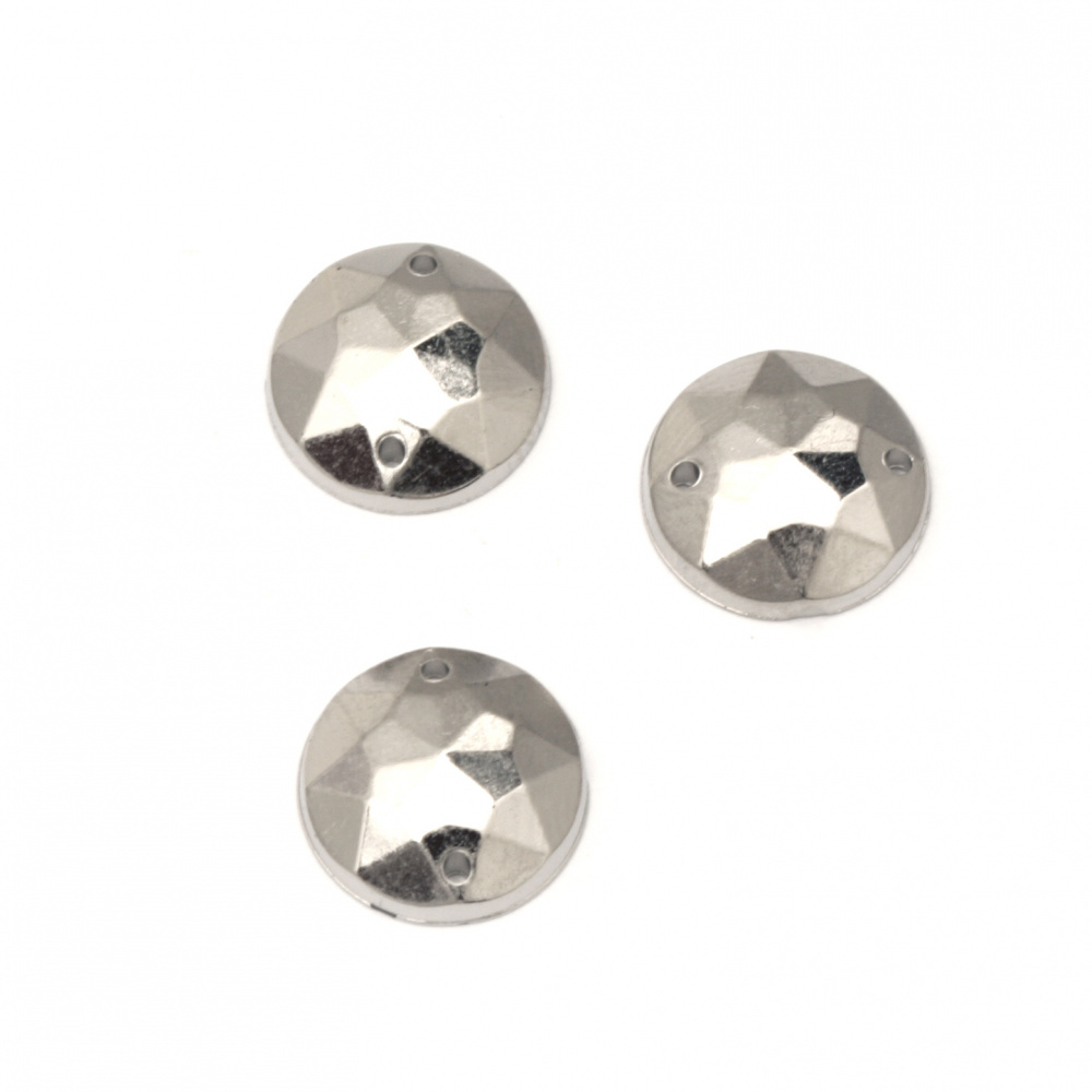 Acrylic stone for sewing 12 mm round faceted color silver - 25 pieces