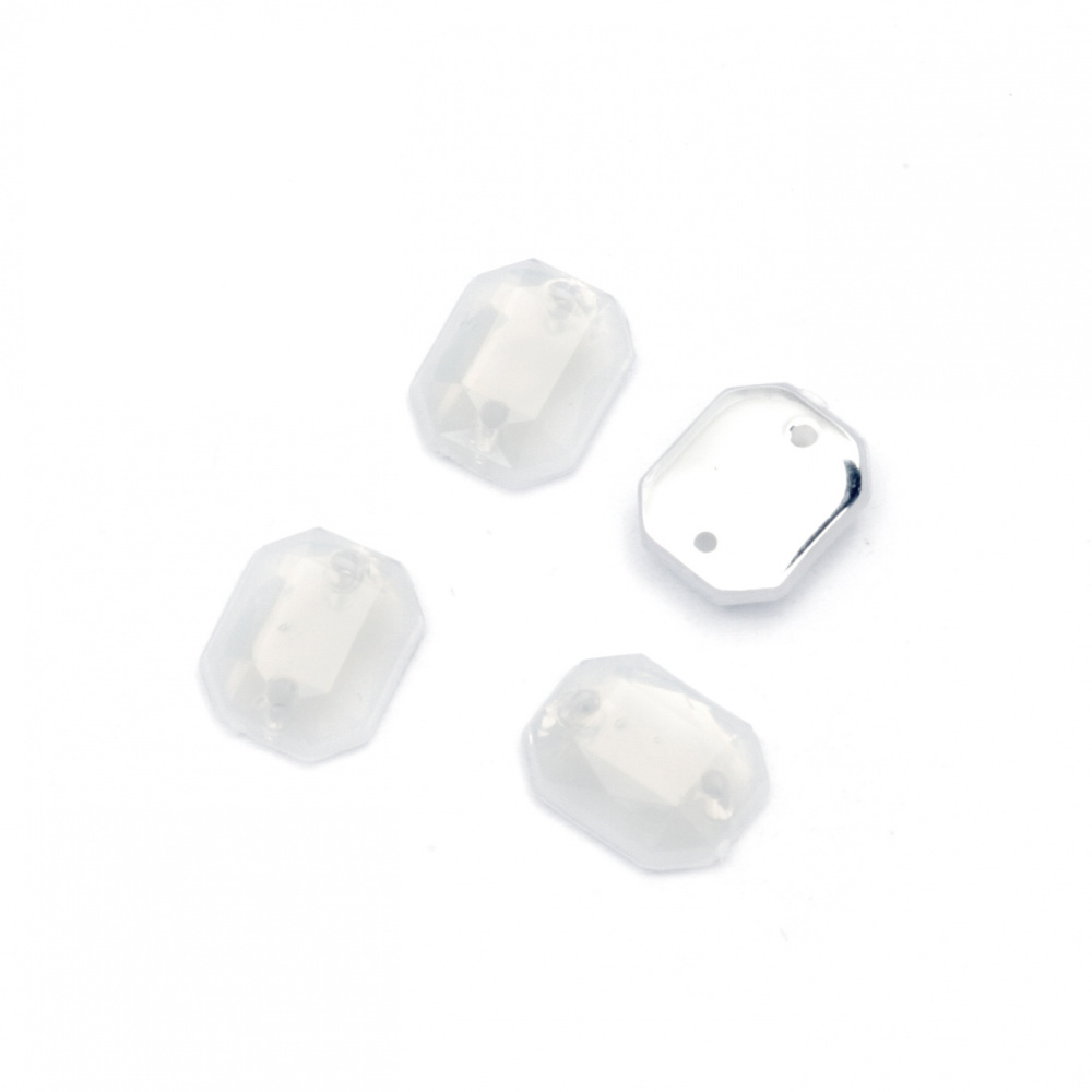 Акрилни камъчета за пришиване 8x10 мм правоъгълник прозрачен цвят млечно бял фасетиран -50 броя