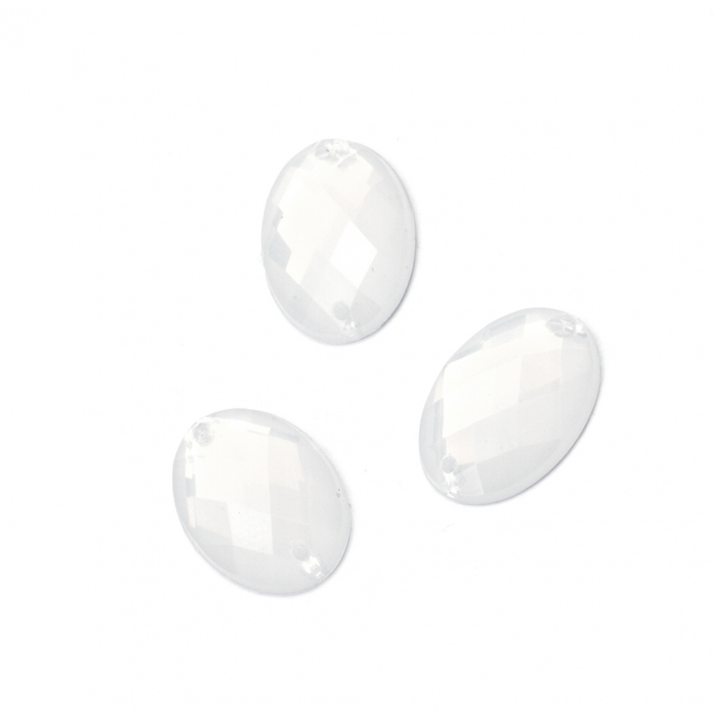 Acrylic stone for sewing 13x18 mm oval transparent milky white, faceted - 10 pieces