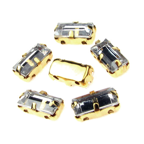 Акрилни камъни за пришиване с метална основа цвят злато 5x10 мм правоъгълник -10 броя