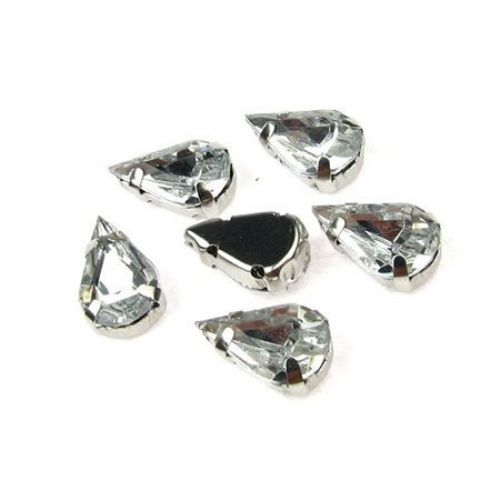 Акрилни камъчета за пришиване с метална основа 8x13x5.5 мм дупка 1 мм капка прозрачна -10 броя