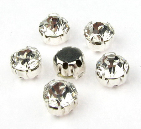 Стъклени камъчета за пришиване с метална основа 7 мм екстра качество цвят бял -10 броя