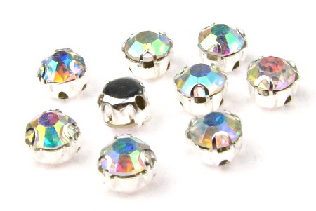 Sewing stone with metal base 5x5 mm quality AA color rainbow -10 pieces