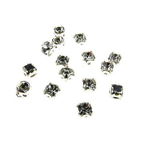 Stone for sewing with metal base 3.4~3.5x3.4~3.5 mm hole 1 mm extra quality, transparent - 20 pieces