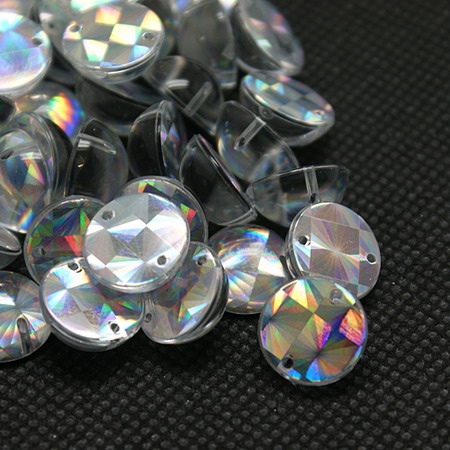 Acrylic stone for sewing 6x3.5 mm hole 1 mm round RAINBOW extra quality - 20 pieces