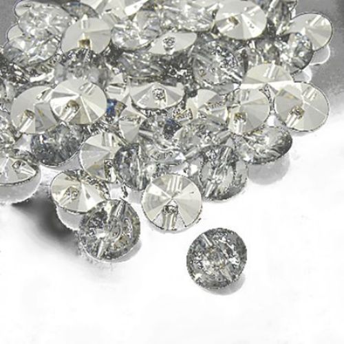 Acrylic Crystal Button / 15x7 mm,  Hole: 1 mm / Silver - 10 pieces