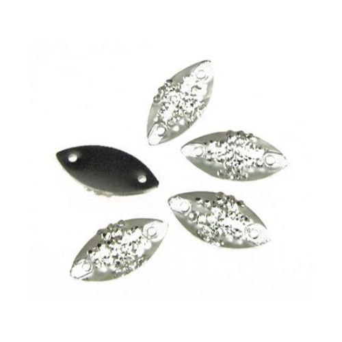 Акрилни камъчета за пришиване 7x15 мм листо цвят бял с камъни грапав - 25 броя