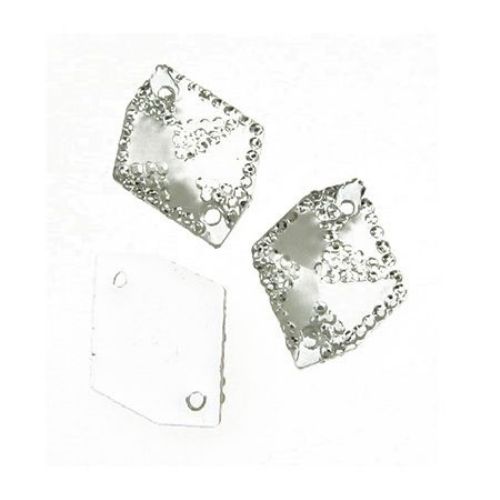 Акрилни камъчета за пришиване 16x20 мм фигурка цвят бял с камъни грапав - 10 броя