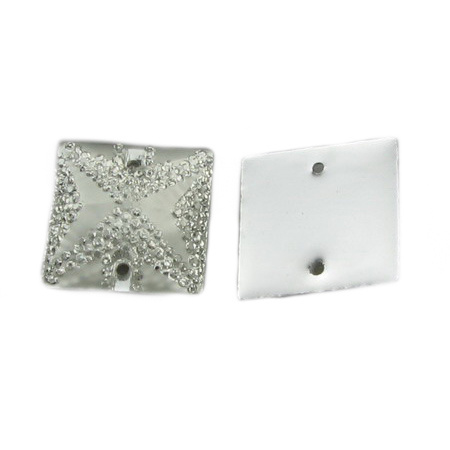 Акрилни камъчета за пришиване 20 мм квадрат цвят бял с камъни грапав - 5 броя