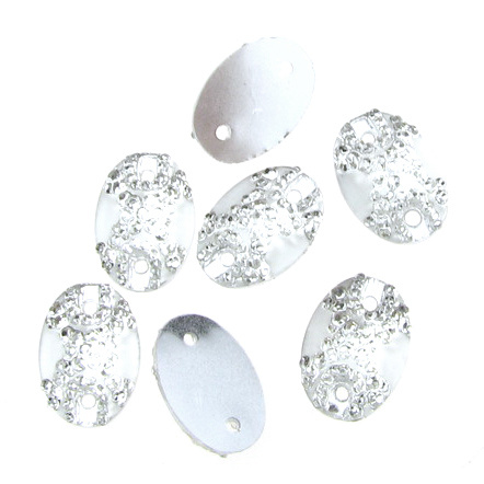 Pietre acrilice pentru cusut 10x14 mm culoare ovală albă cu pietre aspre - 25 bucăți