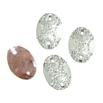Акрилни камъчета за пришиване 12x17 мм овал цвят бял с камъни грапав - 10 броя
